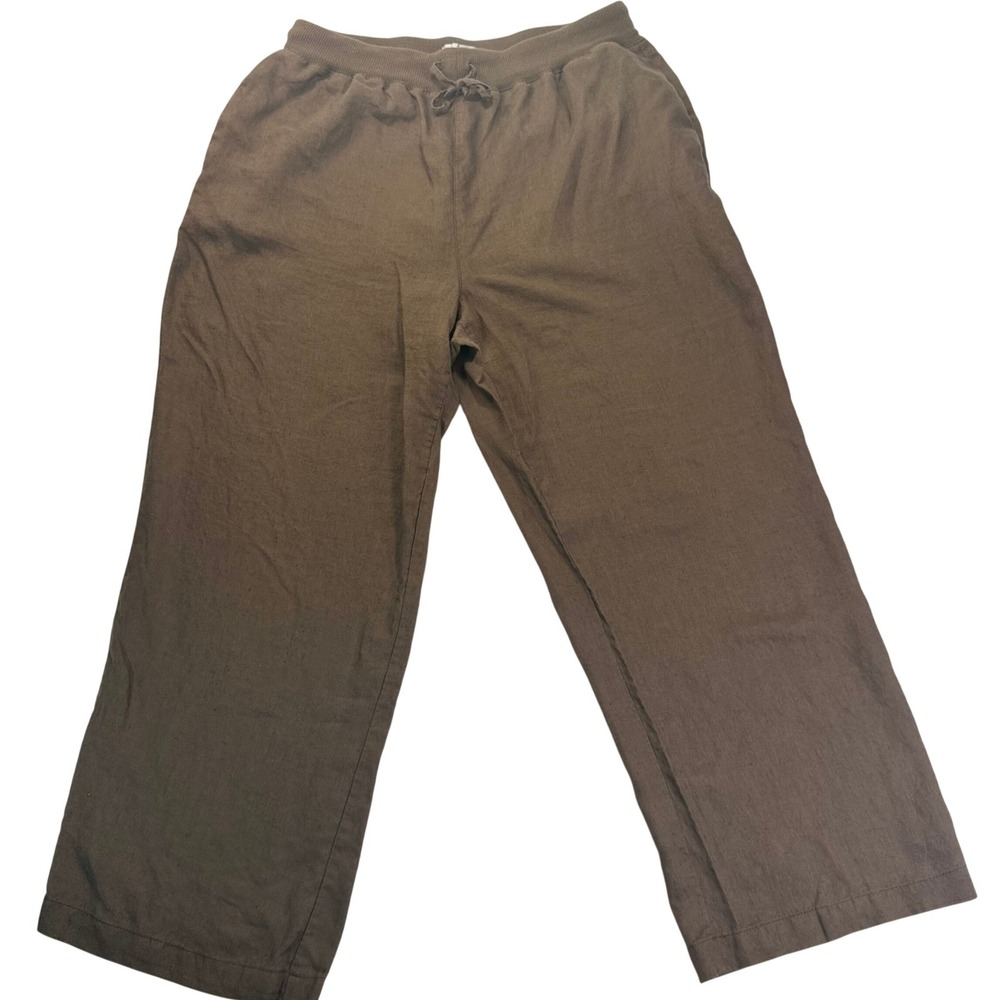 Chicos Design Brown Linen Wide Leg Pants Drawstring Art 3(XL) VTG 90 Lagenlook